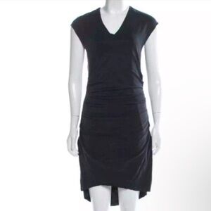 Helmut Lang Grey V-Neck Gathered Midi Dress